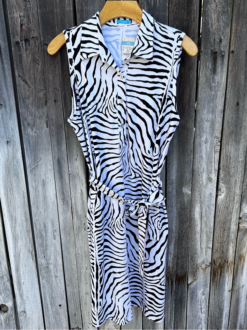 NWT J. McLaughlin Dolly Sleeveless Shirt Collar Dress Zebra White Black L - Picture 16 of 16